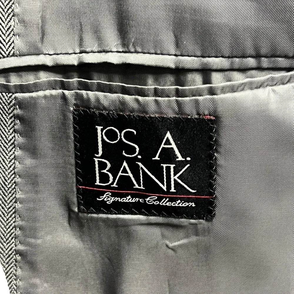 Jos A Bank Sport Coat 44L Grey Herringbone Silk‎ Camelhair Notched Lapel Classic
